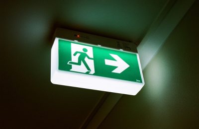 lighted hanging exit wayfinding sign